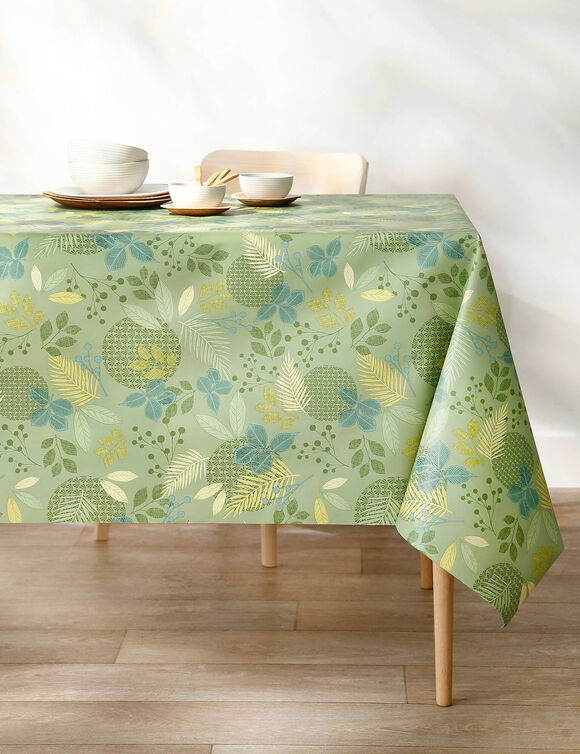 Tafellaken in toile cirée met bladerenprint (groen) Tafellaken in toile cirée met bladerenprint (groen)